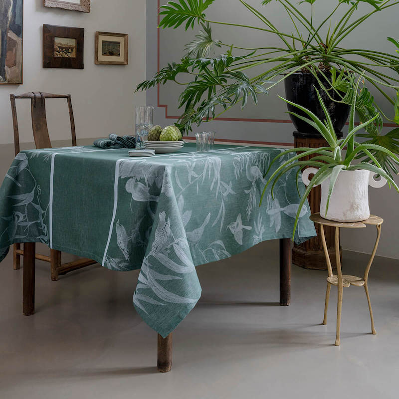 Voliere Green Table Linens - Le Jacquard Francais at Fig Linens and Home