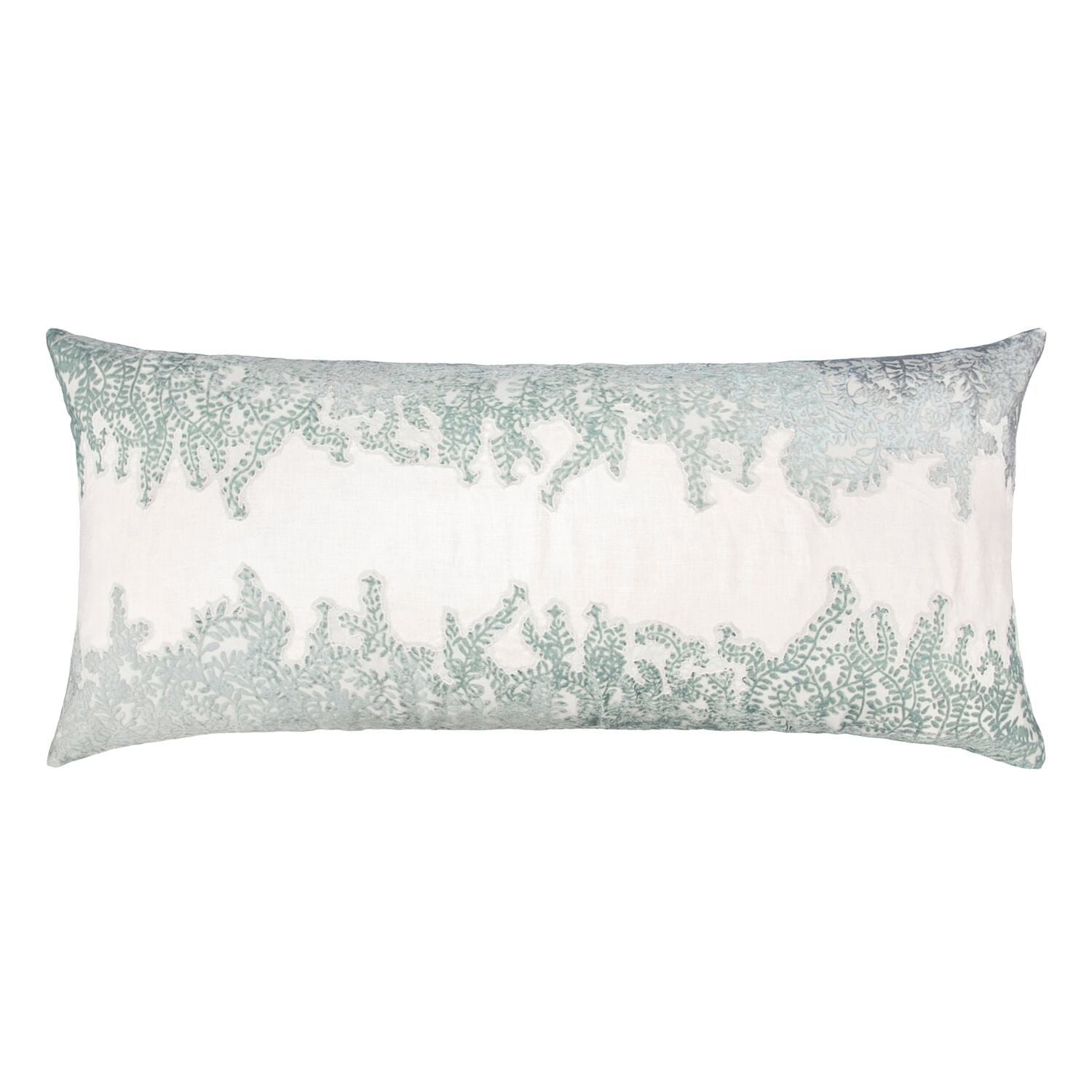 Fig Linens - Sage & White Ferns Velvet Appliqué Large Boudoir Pillow by Kevin O'Brien Studio