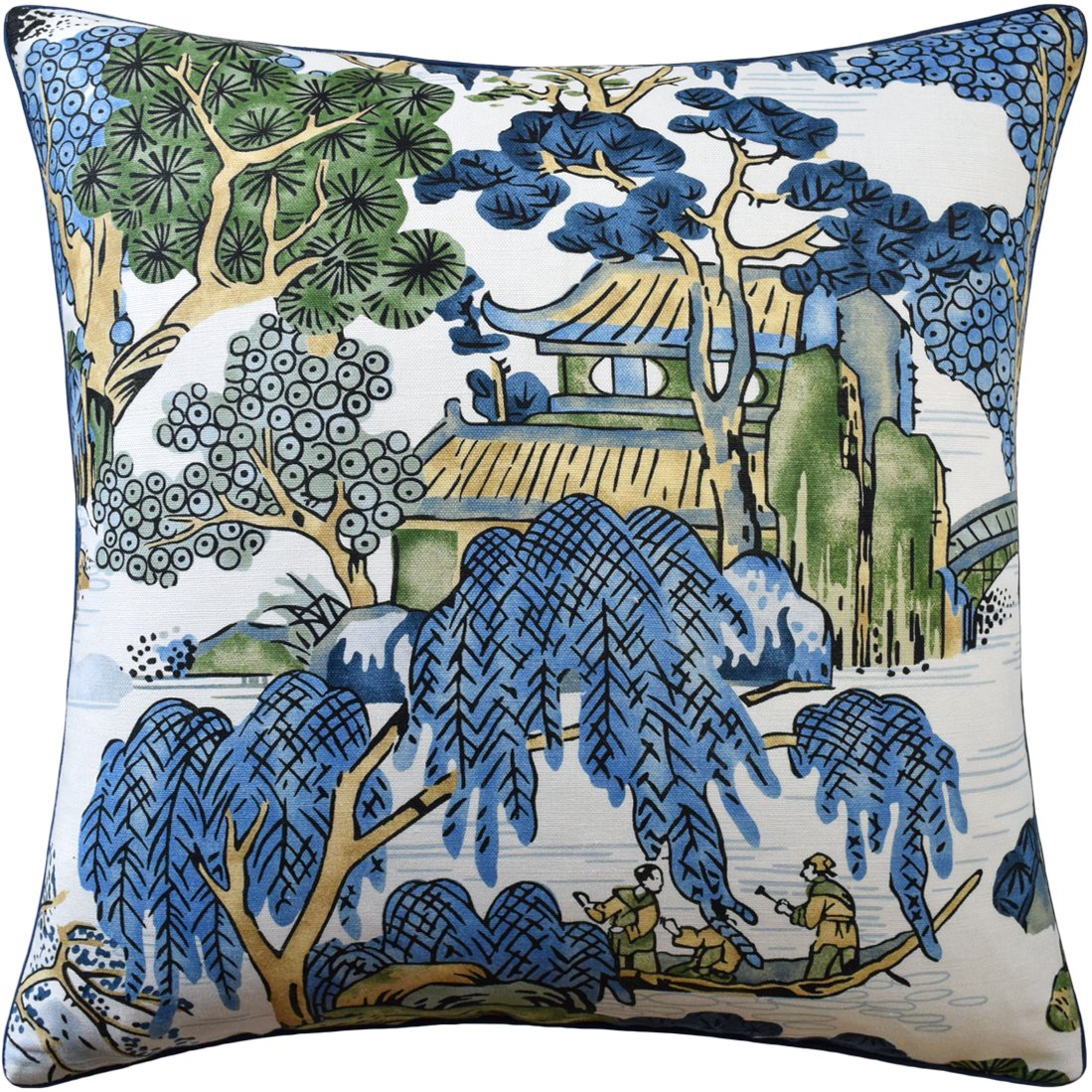 Asian Scenic Blue and Green Decorative Pillow Ryan Studio