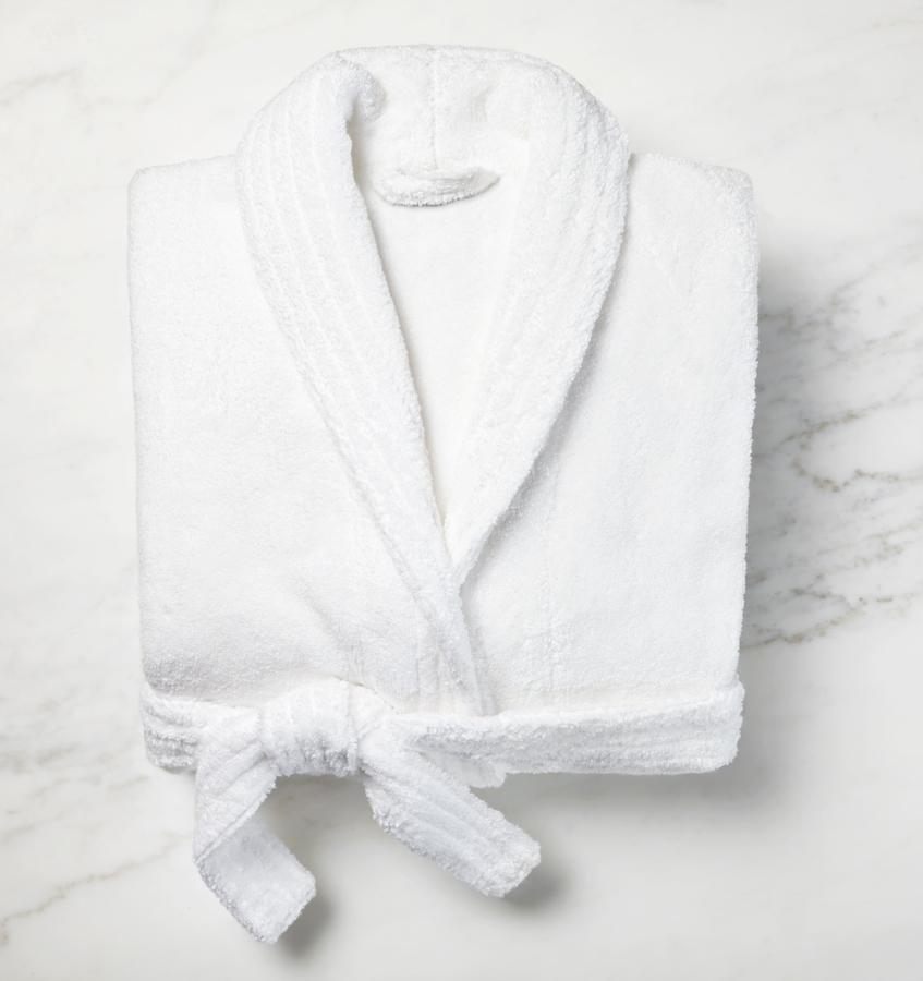 White Robe - Sferra Amira Bathrobe at Fig Linens and Home - Folded and Tied