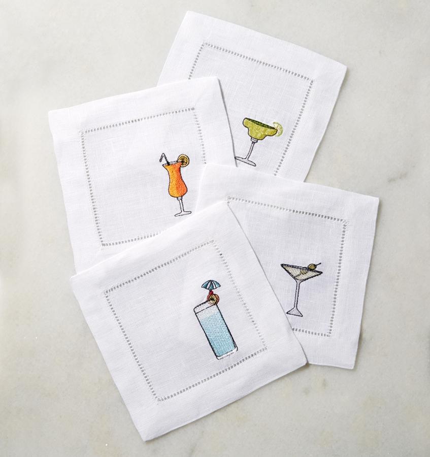 Bevande Embroidered Cocktail Napkins by Sferra Fig Linens
