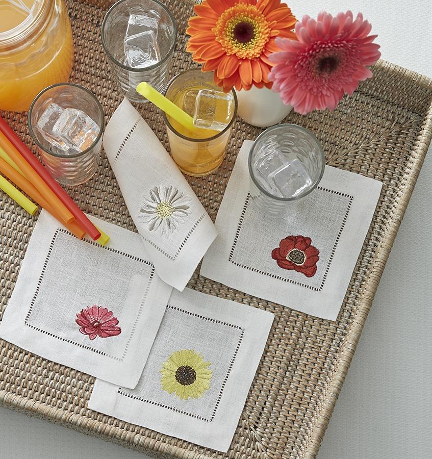 Fiori Embroidered Cocktail Napkins by Sferra Fig Linens