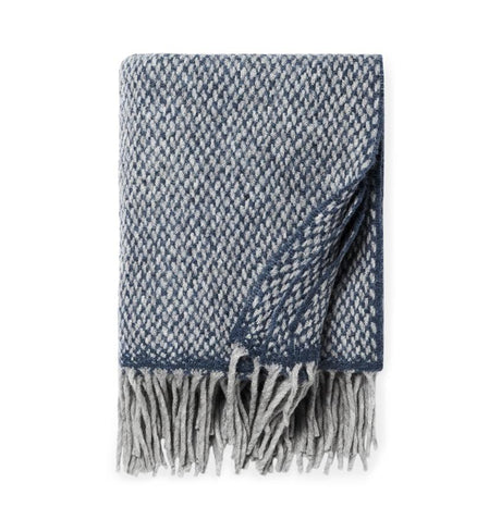 Indigo blue wool blend throw blanket with fringe - Tria by Sferra - Fig Linens