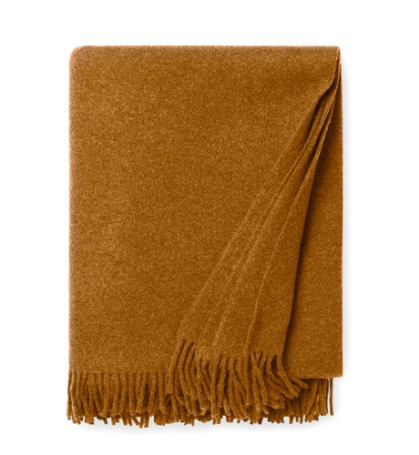Vimmo Curry Wool Throw by Sferra | Fig Linens - Dark yellow merino wool throw blanket with fringe