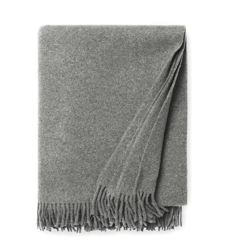 Vimmo Gray Wool Throw by Sferra | Fig Linens and Home - Gray wool throw blanket with fringe