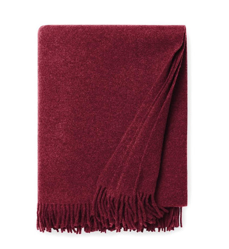 Vimmo Merlot Wool Throw by Sferra | Fig Linens  - Burgundy merino wool throw blanket with fringe