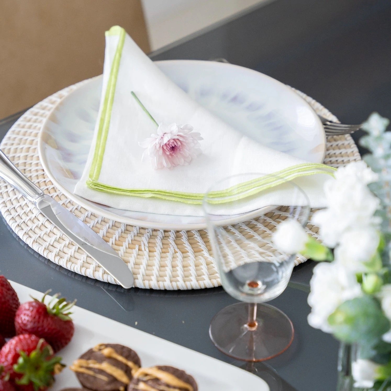 Tahiti White Round Placemats by Mode Living | Fig Linens