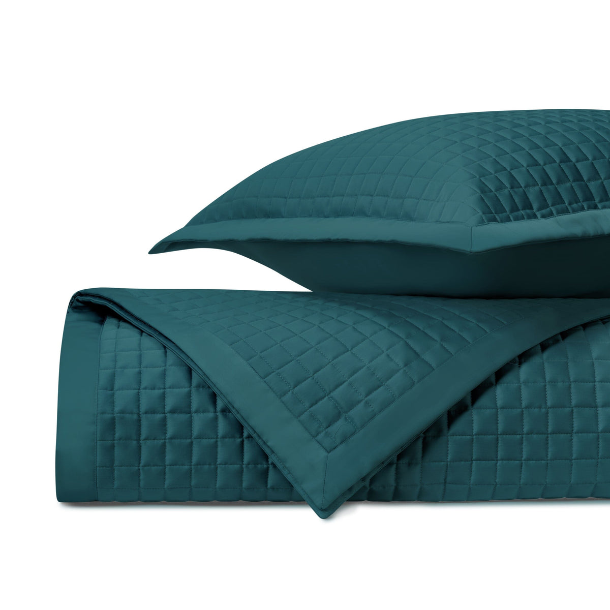TIME SQUARE Quilted Coverlet in Teal by Home Treasures at Fig Linens and Home