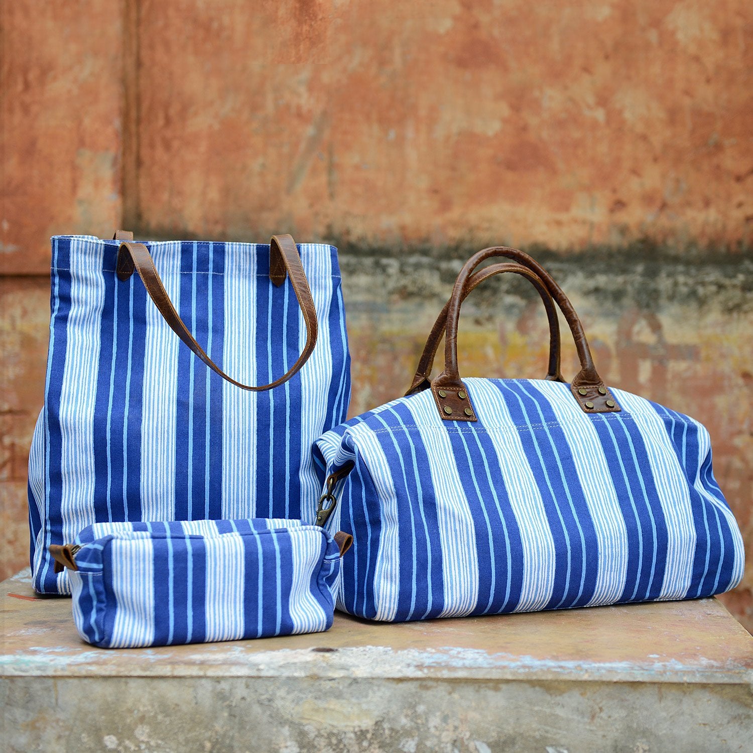 Vintage Stripe Canvas Bags by John Robshaw | Fig Linens and Home