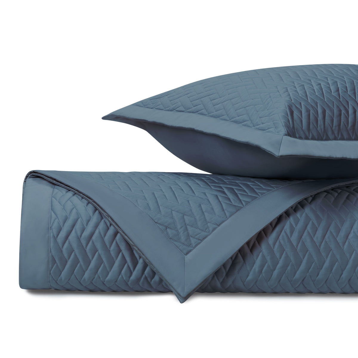 VISCAYA Quilted Coverlet in Slate Blue by Home Treasures at Fig Linens and Home