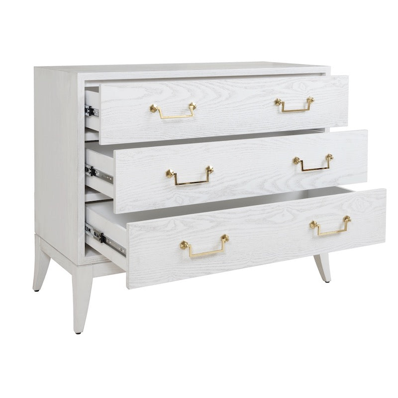 Worlds Away Dresser - Avis White Wash Chest of Drawers at Fig Linens and Home - Drawers Open